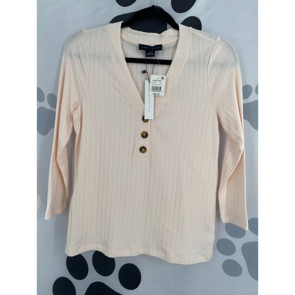 Sanctuary NWT Aiden Button Up Top Pointelle Henley Long Sleeve Pink Medium New - Picture 2 of 7